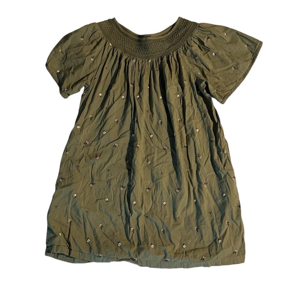 Old Navy Green Flutter Sleeve Smocked Floral Embroidery Mini Swing Dress | 2XL - Picture 4 of 12